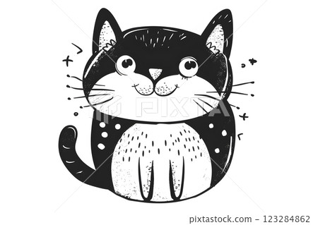 Cute Black and White Cat Cartoon Illustration for Kids 123284862