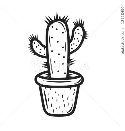 Simple cactus in pot for art. Keywords black, botanical, cute 123284904