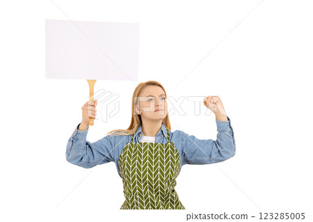 PNG, March 8. Girl with a poster, isolated on a white background. PNG, March 8. Girl with a poster, isolated on a white background. 123285005