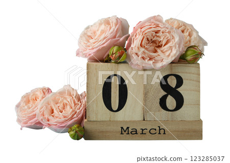 PNG, March 8. Calendar with flowers, isolated on white background. PNG, March 8. Calendar with flowers, isolated on white background. 123285037
