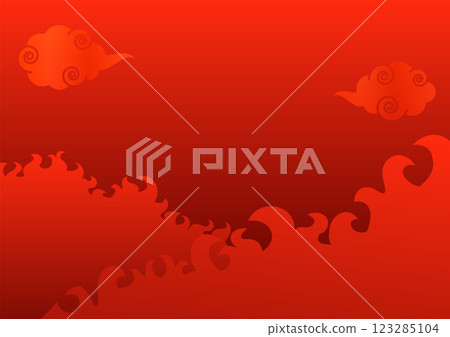 Burning flames and Chinese-style clouds gradient background vector illustration A4 size landscape 123285104