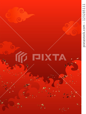 Red gradient background vector illustration with burning flames, sparks, and Chinese-style clouds A4 size portrait Red gradient background vector illustration with burning flames, sparks, and Chinese-style clouds A4 size portrait 123285111