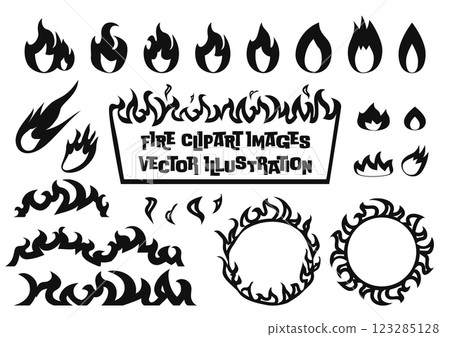 燃燒的火焰/火矢量插圖變化集黑白單調 燃燒的火焰/火矢量插圖變化集黑白單調 123285128