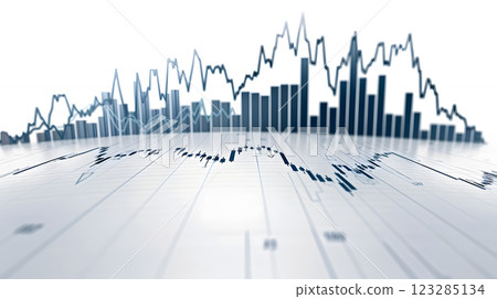 Financial Chart with Rising and Falling Graphs and Bar Histograms 123285134