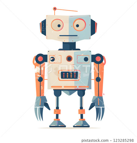 Retro Style Robot with Antenna and Claws Clipart Illustration 123285298