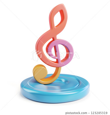 Colorful music note icon on blue base, symbol of music 123285319