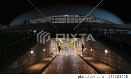 underground tunnel from under the stadium building underground tunnel from under the stadium building 123285398