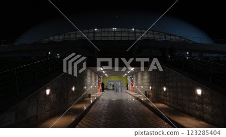 underground tunnel from under the stadium building 123285404