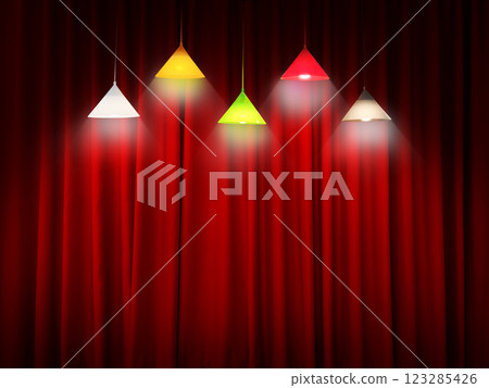 Red curtain background hanging lamp set. Red curtain background hanging lamp set. 123285426