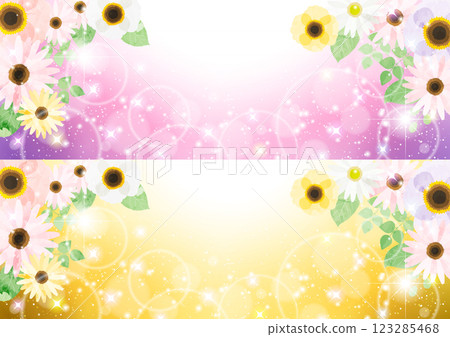 Spring flower glitter banner set, cute, gold, purple, illustration, background 123285468