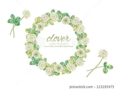 Watercolor white clover circle frame 123285475