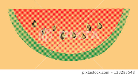 a slice of watermelon in pixel art style, retro style 123285548