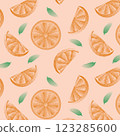 pattern of orange and its parts in pixel art style, retro style 123285600