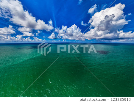 Beautiful sea blue sky background,Sea surface with waves in the ocean nature background,Panorama seascape nature view 123285913