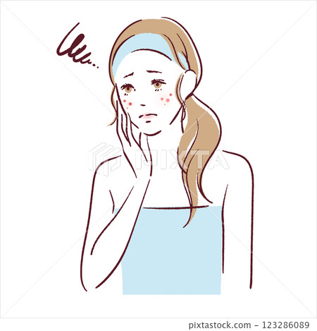 一位年輕女子因皮膚粗糙而患有痤瘡 123286089