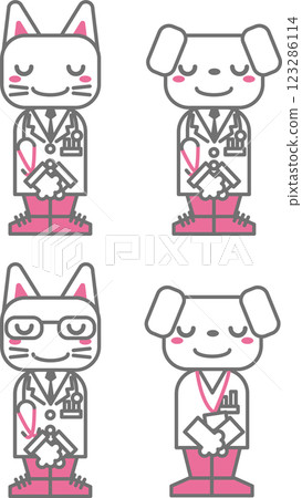 動物素材<動物醫務人員的道歉,醫生,護士,對不起,鞠躬,狗,貓> 動物素材<動物醫務人員的道歉,醫生,護士,對不起,鞠躬,狗,貓> 123286114