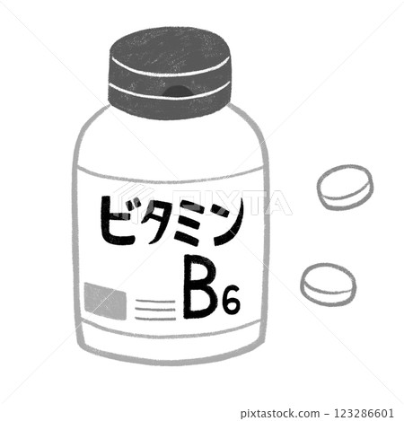 Vitamin B6 supplements black and white 123286601