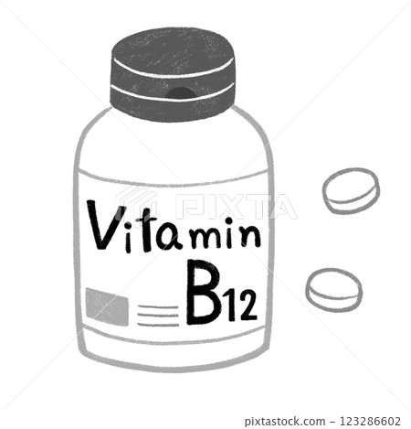 Vitamin B12 supplements black and white 123286602