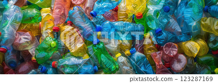 Pile of colorful crushed plastic bottles. Pile of colorful crushed plastic bottles. 123287169