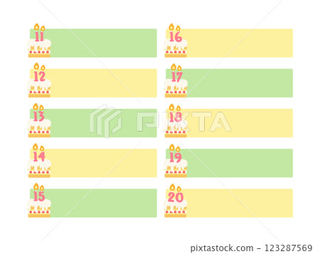 Birthday cake celebration line sticky note illustration set 123287569