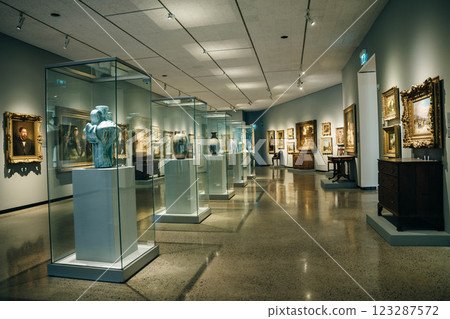 Winnipeg, MB, Canada - April 2022 An overhead look at the exhibition floor at WAG-Qaumajuq 123287572