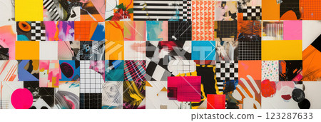 Colorful abstract wide collage art. 123287633