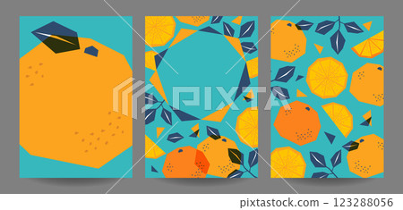 粗糙的橘子插圖傳單範本 set_2 123288056