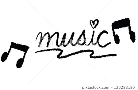 Hand drawn crayon illustration of music letter for font, typography, song melody, decoration, entertainment, fabric print, textile, clothing, sticker, tattoo, hobby, leisure time, patch, fridge magnet 123288180