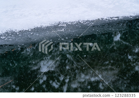 Snow-covered banks and frozen river surface a-1 Snow-covered banks and frozen river surface a-1 123288335