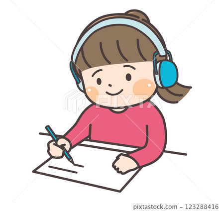 患有聽覺過敏的女孩戴著耳罩的插圖 123288416