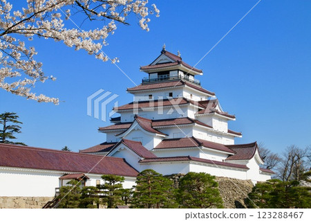 Tsuruga Castle in spring (Fukushima Prefecture, Aizu Wakamatsu City) Tsuruga Castle in spring (Fukushima Prefecture, Aizu Wakamatsu City) 123288467