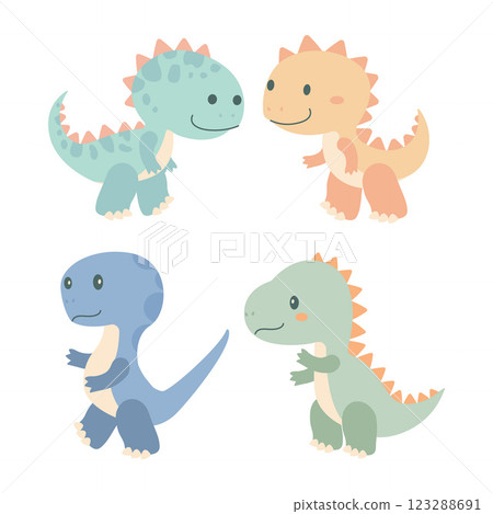 Set of Happy Funny Dino Dinosaur Animal Cartoon Character in Forest Set of Happy Funny Dino Dinosaur Animal Cartoon Character in Forest 123288691