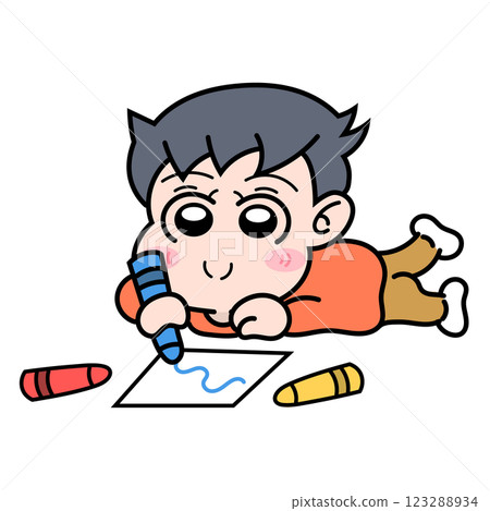 A boy drawing with crayons A boy drawing with crayons 123288934