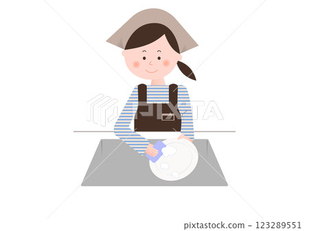 A female clerk washing dishes 123289551