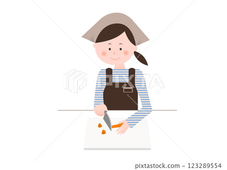 女店員正在煮飯（切食材） 123289554