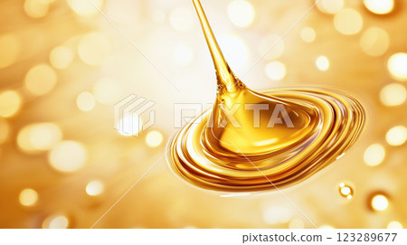 "Close-up shot of golden glittering liquid" 123289677