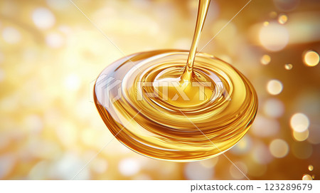 "Close-up shot of golden glittering liquid" 123289679