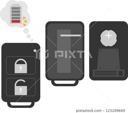 Image set of dead car keys and replacing the batteries inside 123289689