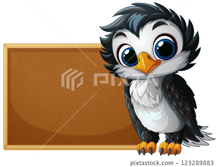 Cute Penguin with Blank Signboard 123289883