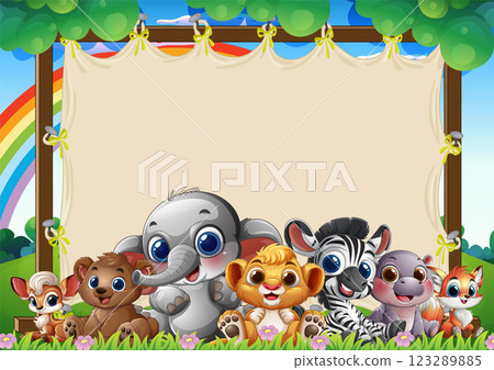 Cute Animal Friends in Nature Scene 123289885