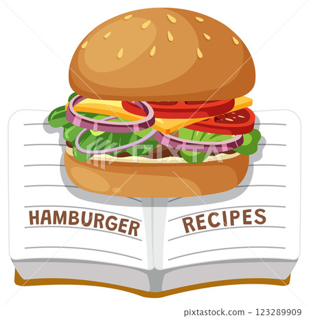 Delicious Hamburger Recipe Book Illustration 123289909