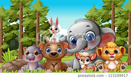 Adorable Forest Animal Friends Gathering 123289917