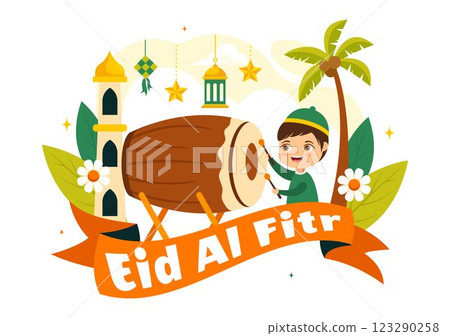 Happy Eid Al-Fitr Mubarak Illustration featuring a Mosque and a Muslim Celebration on this Special Day, Bringing Peace and Happiness to Everyone Happy Eid Al-Fitr Mubarak Illustration featuring a Mosque and a Muslim Celebration on this Special Day, Bringing Peace and Happiness to Everyone 123290258