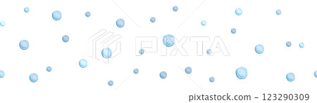 Blue water bubbles watercolor seamless border isolated on white. High quality hand-drawn monochromatic illustration for notebooks, posters, wallpaper, textile, beach towel, wrapping paper and room 123290309
