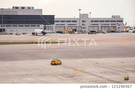Airport Follow Me vehicles stand by for provided as a matter of convenience or safety on a complicated aerodrome. Airport Follow Me vehicles stand by for provided as a matter of convenience or safety on a complicated aerodrome. 123290367
