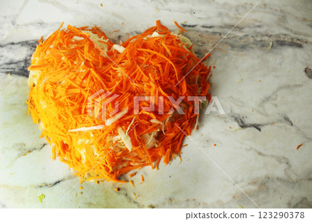 carrots for fermentation. Sliced carrots view from above 123290378