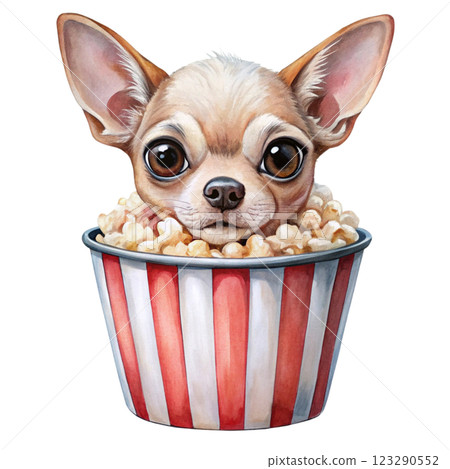 Baby Dog Cute Kawaii  bucket of popcorn clipart watercolor 123290552