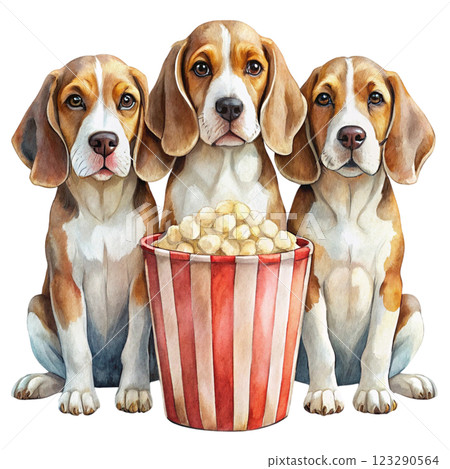 Baby Dog Cute Kawaii  bucket of popcorn clipart watercolor 123290564