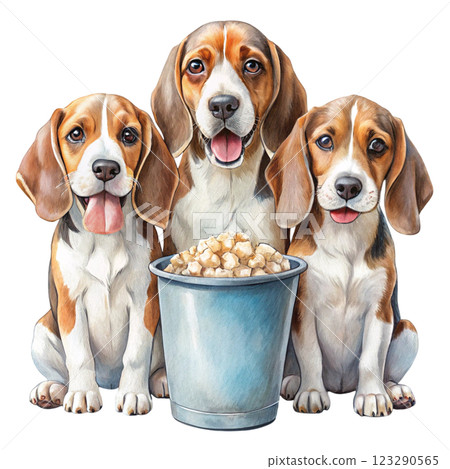 Baby Dog Cute Kawaii  bucket of popcorn clipart watercolor 123290565