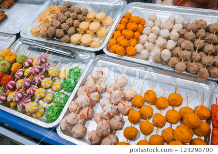 Fast food at vietnamese night market in Asia. Traditional asian street food in Vietnam in Da Nang 123290700